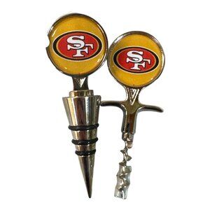 San Francisco 49ers Wine Bottle Stopper & Corkscrew Set Tailgating NFL Team Logo